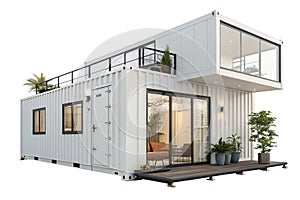 Modern tiny house in container, isolated on white background - generated by ai