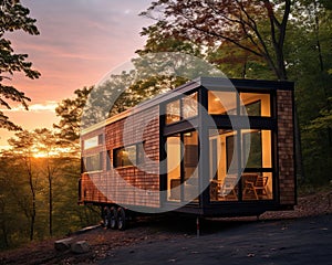 Modern tiny houses, tiny houses, construction houses, wood home frame building. photo