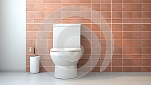 Modern toilet room interior 3d realistic illustration mockup with tiled walls and floor