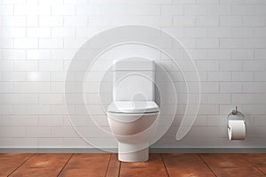 Modern toilet room interior 3d realistic illustration mockup with tiled walls and floor