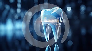 Modern tooth with advanced future technology healing and protection effects, futurity of dentistry