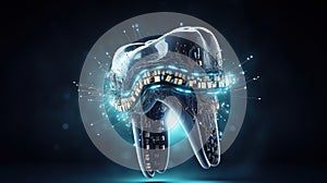 Modern tooth with advanced future technology healing and protection effects, futurity of dentistry