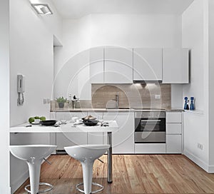 Modern total white kitchen interior