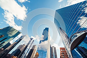 Modern tower buildings or skyscrapers in financial district with cloud on sunny day in Chicago, USA. Business organisation concept