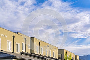 Modern townhouses with rain gutters at Daybreak, Utah