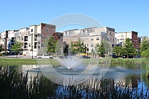 Modern townhouses in the summer