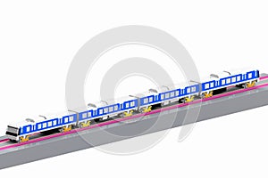 Modern train model 3D the white background.