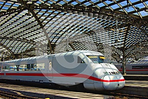 Modern train on Railway Station in Europe.