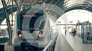 Modern train to Bengaluru. Travelling to India conceptual illustration