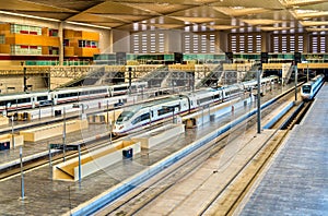 Modern trains at Zaragoza-Delicias station, Spain