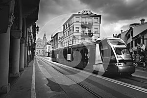 Modern tram europe padua black and white