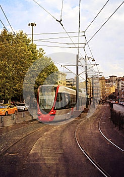 Modern tram ,grunge.