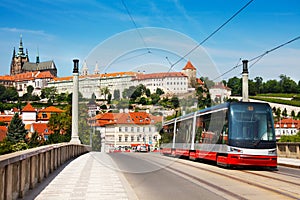Modern tram on the Manesuv most photo