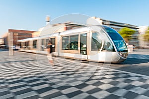 Modern tram in Nice city, France.