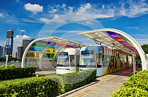 Modern tram station platform