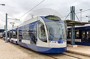 Modern tramway in Almada near Lisbon