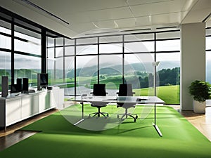 Modern Tranquility: Scenic Office with Minimalist Design and Panoramic View photo