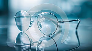 Modern Transparent Eyeglasses on Reflective Surface