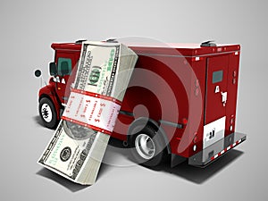 Modern transport concept stack of dollars in red cargo bank with