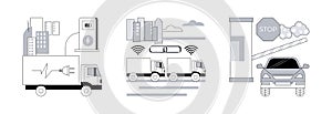 Modern transportation abstract concept vector illustrations.