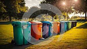 modern trash bins a city park protection recycle symbol plastic disposal ecology environmental