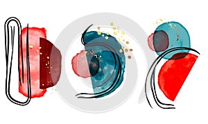 Modern trendy abstract shapes in pastel colors. Scandinavian clean vector design red blue dynamic splash blob painting