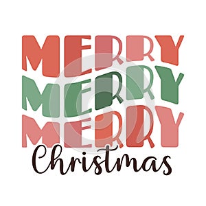 Modern trendy groovy wave retro lettering Merry Christmas. design element for tsirt fasion print sublimation, greeting