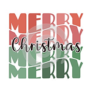 Modern trendy groovy wave retro lettering Merry Christmas text. design element for tsirt fashion print sublimation