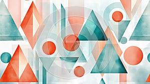 Modern triangles and circles in pale pastel teal and