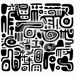 Modern Tribal Design: A Black And White Drawing With Mesoamerican Influences