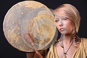 Modern Tribal Woman drum portrait