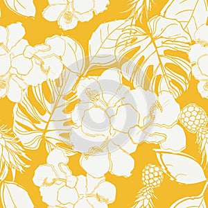 Modern tropical flowers seamless pattern design