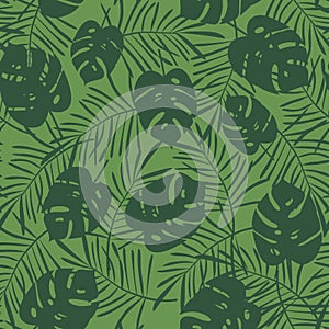 Modern tropical vector pattern with green leaves