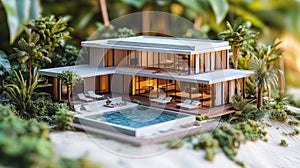 Modern Tropical Villa with Pool at Night