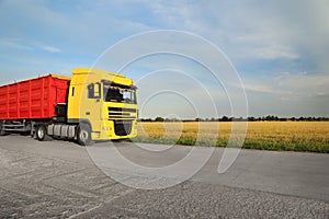 Modern truck on country road