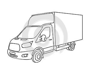 Modern truck. Delivery of goods by trucks. Cargo taxi. Courier cargo van. Business for express delivery of goods