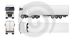 Modern truck or lorry isolated on white background. Front, back, top and side views. Commercial road vehicle, automobile