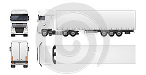 Modern truck or lorry isolated on white background. Front, back, top and side views. Commercial road vehicle, automobile photo