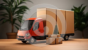 Modern truck and a lot of Corton boxes. A moving concept
