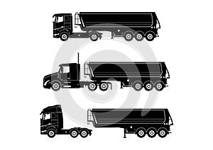 Modern truck silhouettes with tipper semi trailer.