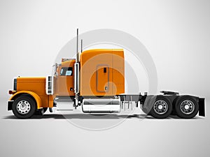 Modern truck tractor for cargo three axle without trailer orange