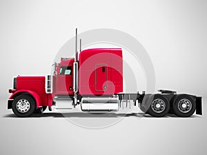 Modern truck tractor for cargo three axle without trailer red si