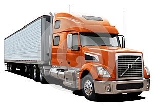 Modern truck Volvo VT880 with semi-trailer and orange cab. photo