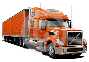 Modern truck Volvo VT880 with semi-trailer completely orange.
