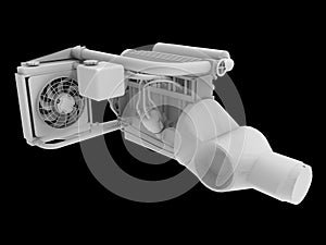 Modern Turbo Car Engine Isolated on Black Background. 3d rendering.