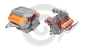 Modern turbo engine and supercharger engine 3d render on white background no shadow