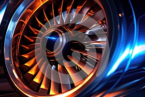 Modern turbofan engine. close up of turbojet of aircraft. Blades of the turbofan engine of the aircraft