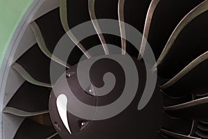 Modern turbofan fanjet airplane engine. Airbreathing jet engine