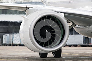 Modern turbofan & x28;fanjet& x29; airplane engine. Airbreathing jet engine