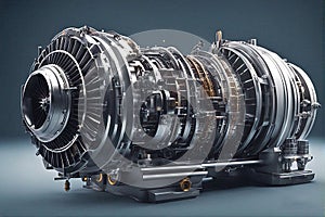 Modern turbojet engine, detailed technology turbine jet engine illustration